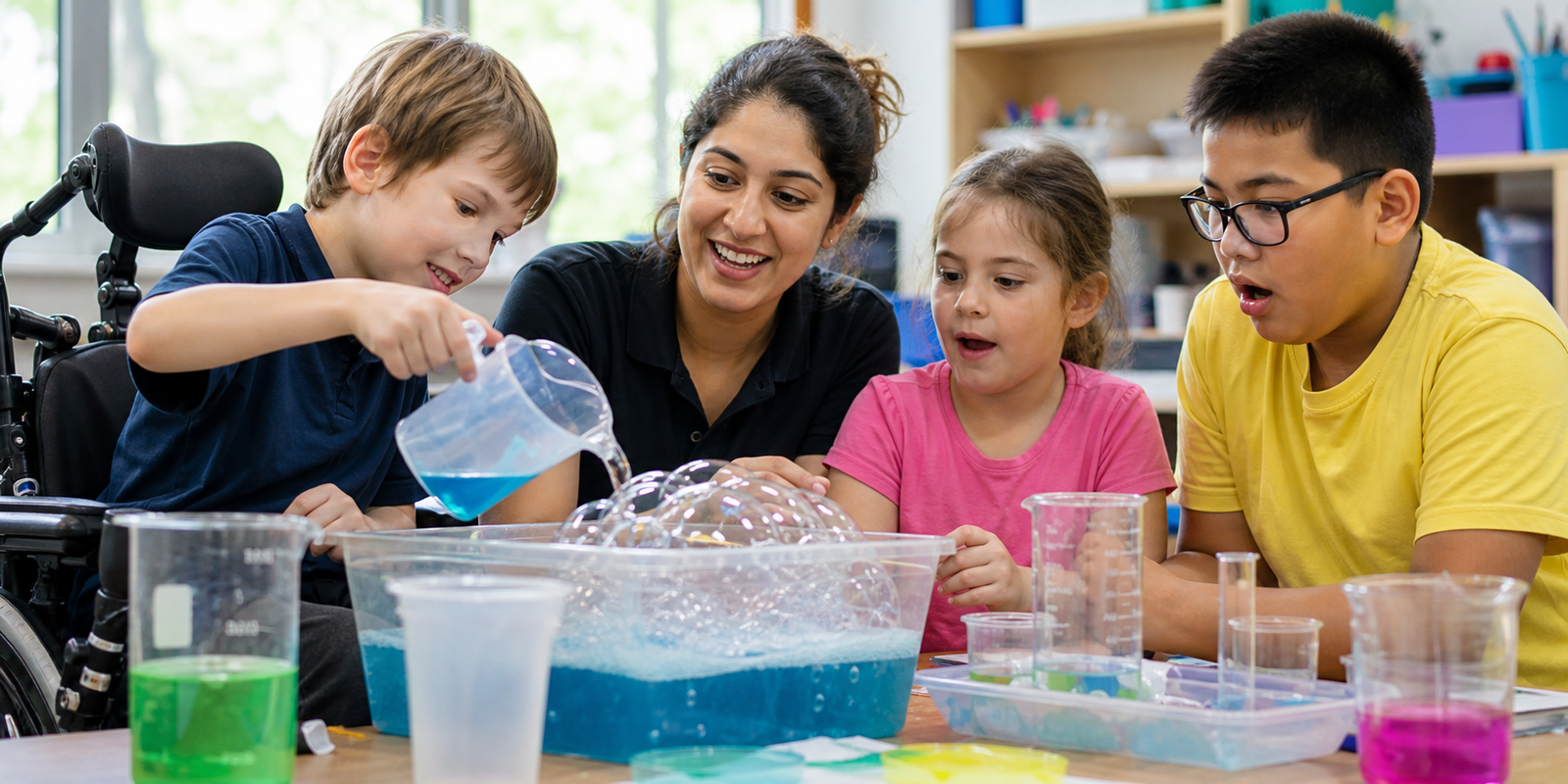 Children with disability exploring a supported sensory science activity