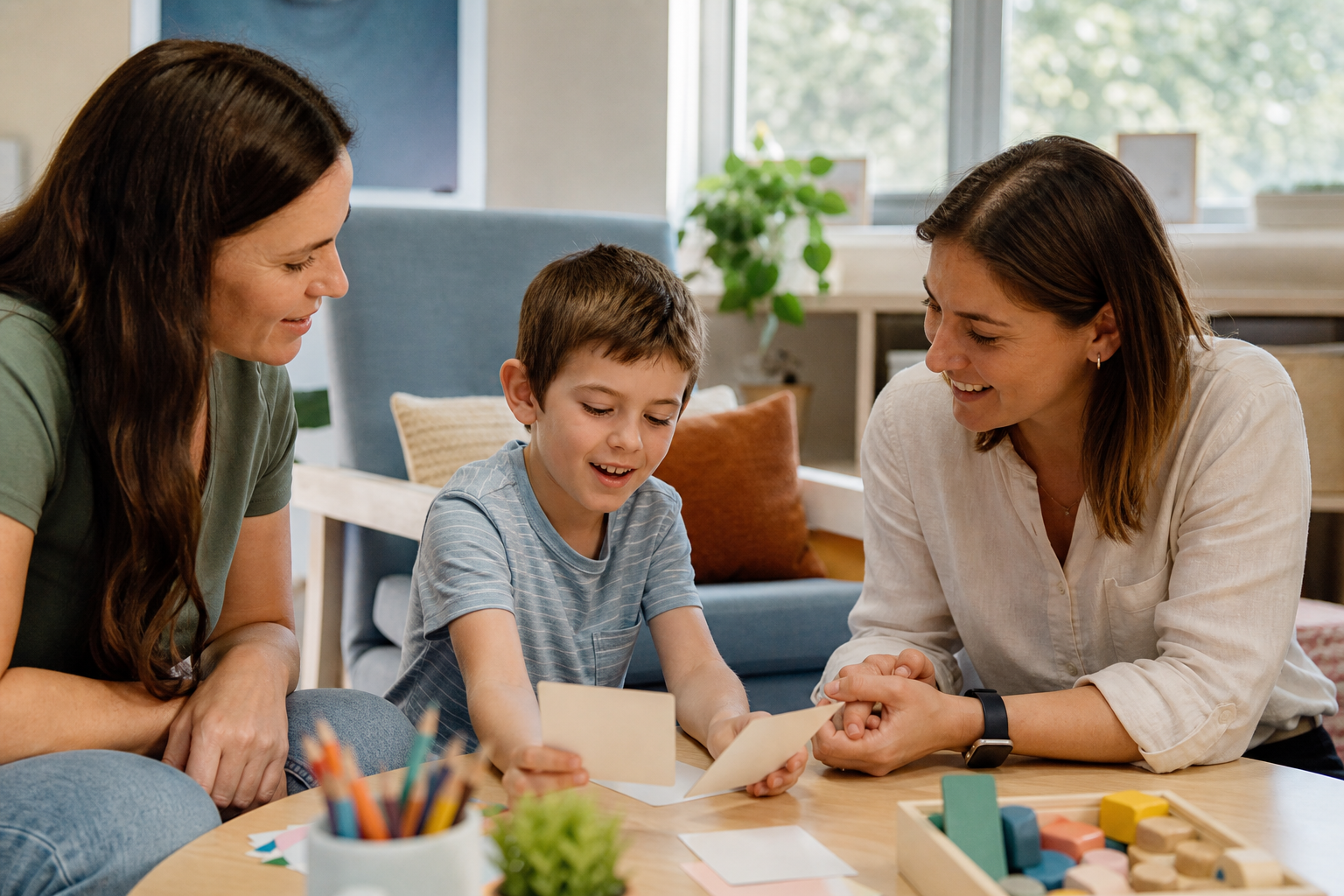 An NDIS child and parent planning supports with a support coordinator